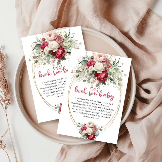 Tarjeta De Recepción Minimal Blush Burgundy Gold Floral Book Request Ca (Minimal Blush Burgundy Gold Floral Book Request Card)