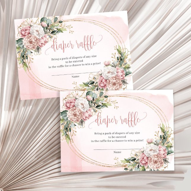 Tarjeta De Recepción Minimal Blush Pink Floral Eucalyptus Diaper Raffle (Minimal Blush Pink Floral Eucalyptus Diaper Raffle)