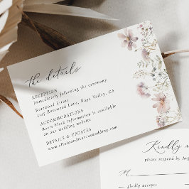 Tarjeta De Recepción Minimal Blush Wildflower Wedding Details