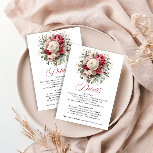 Tarjeta De Recepción Minimal Floral Gold Accent Wedding Details (Minimal Floral Gold Accent Wedding Details)