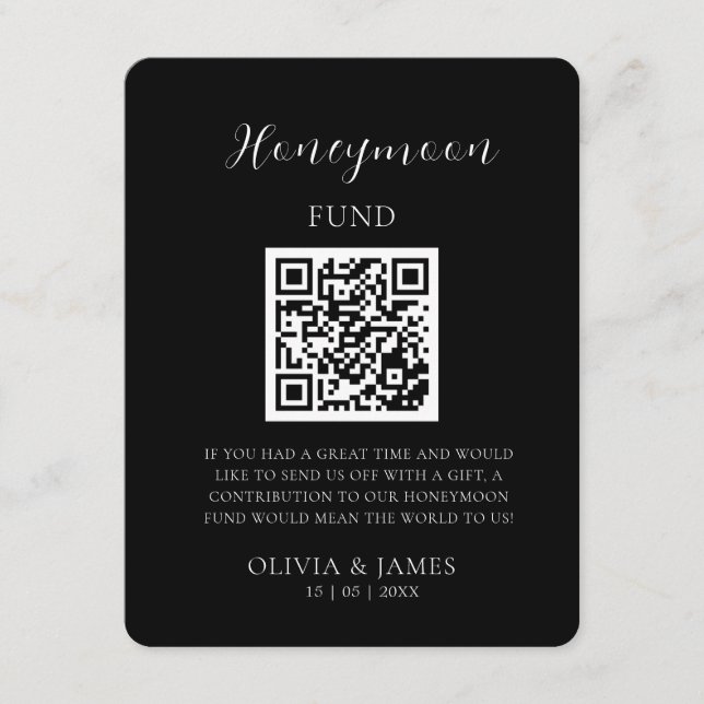 Tarjeta De Recepción Minimal Honeymoon Fund Request QR Code Card (Anverso)