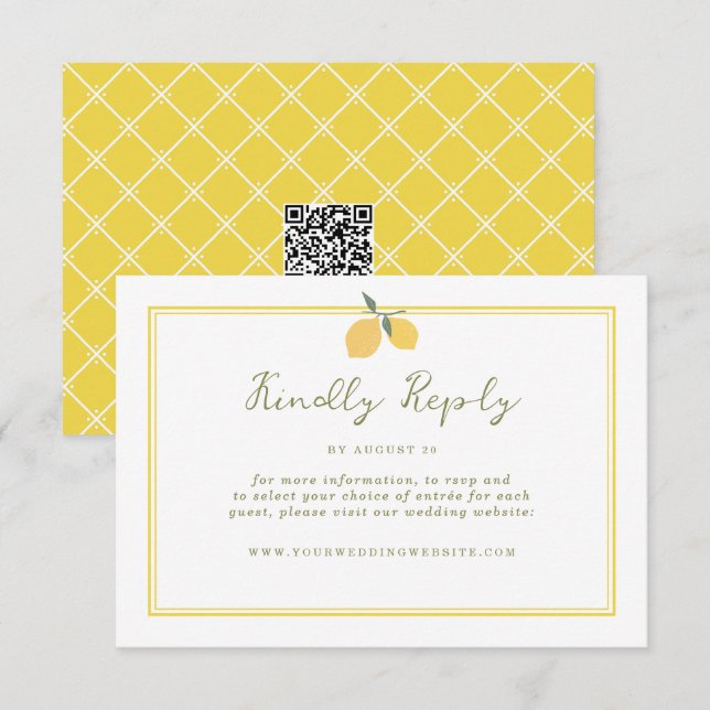 Tarjeta De Recepción Minimal Lemon Amalfi Coast QR Code Wedding RSVP (Anverso / Reverso)