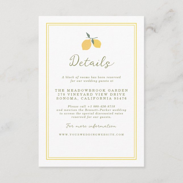 Tarjeta De Recepción Minimal Lemon Amalfi Coast Wedding Details Card (Anverso)