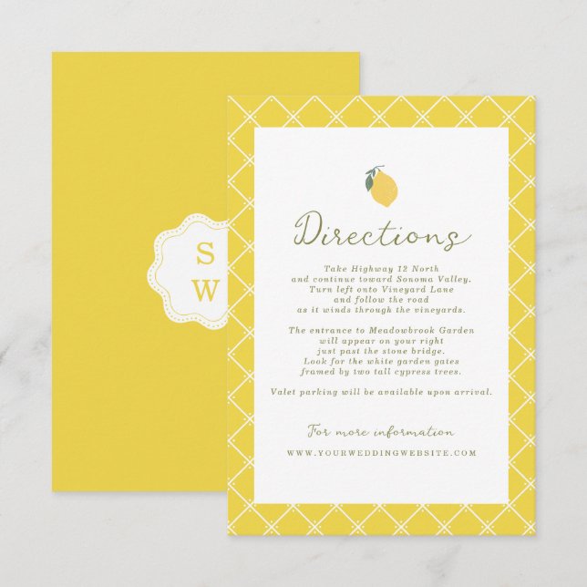 Tarjeta De Recepción Minimal Lemon Amalfi Coast Wedding Directions Card (Anverso / Reverso)
