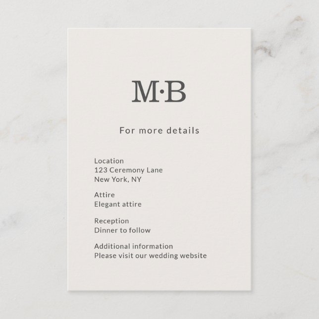 Tarjeta De Recepción Minimal Modern Elopement Wedding Details Card (Anverso)