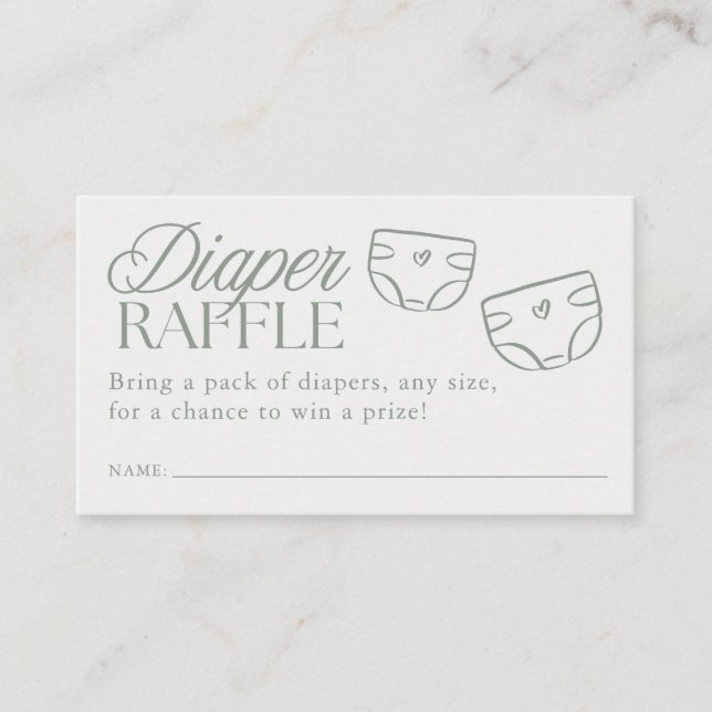 Tarjeta De Recepción Minimal Sage Green Baby Shower Diaper Raffle (Anverso)
