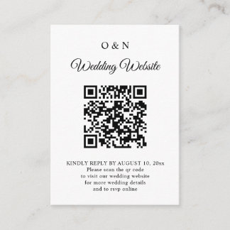 Tarjeta De Recepción Minimal Wedding Black and White QR Code RSVP