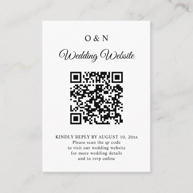 Tarjeta De Recepción Minimal Wedding Black and White QR Code RSVP (Anverso)