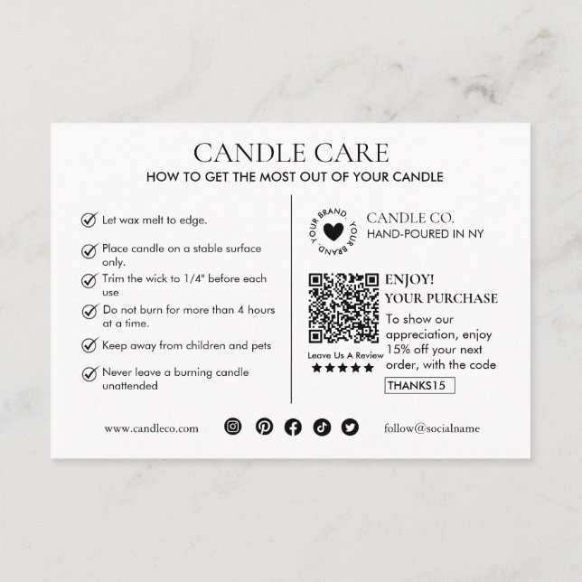 Tarjeta De Recepción Minimalist and Modern Candle Care Card Template (Reverso)