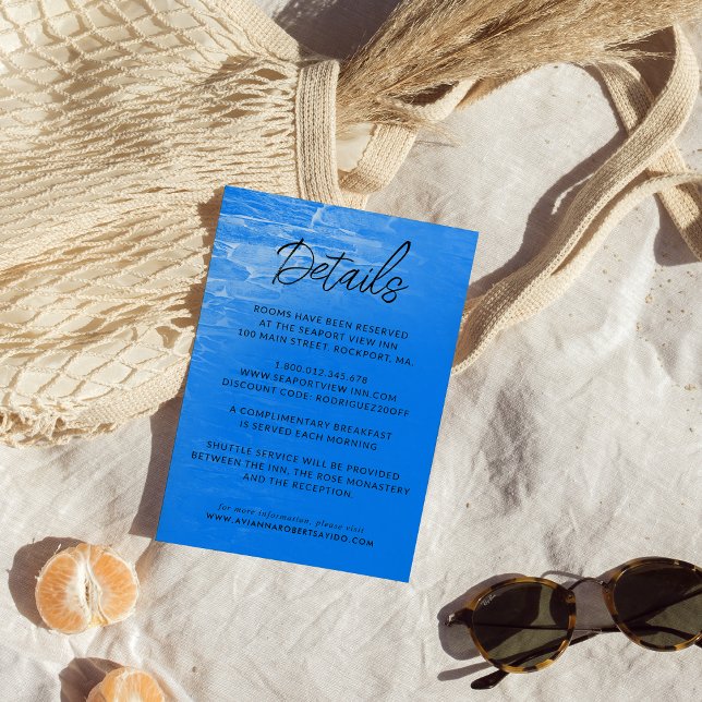 Tarjeta De Recepción Minimalist Beach Azure Blue Wedding Details (Subido por el creador)