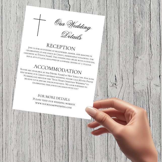 Tarjeta De Recepción MINIMALIST Black Cross Wedding Details Christian (MINIMALIST Black Cross Wedding Details Christian Enclosure Card)