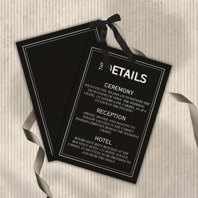 Tarjeta De Recepción Minimalist Black Tie Formal Wedding Details (Minimalist Black Tie Formal Wedding Details Enclosure Card)