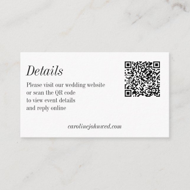 Tarjeta De Recepción Minimalist Black White Wedding QR Code Details (Anverso)
