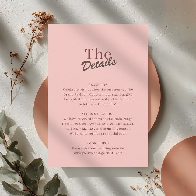 Tarjeta De Recepción Minimalist Blush Pink Retro Wedding Details (Subido por el creador)