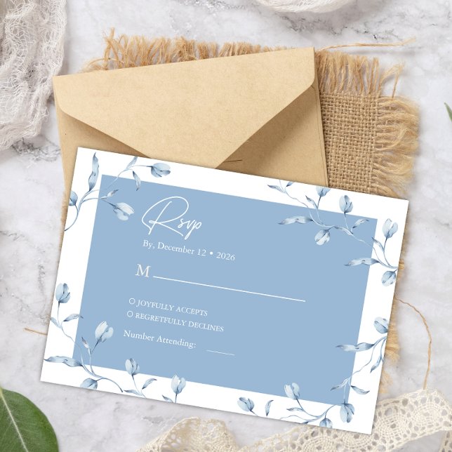 Tarjeta De Recepción Minimalist Dusty Blue Chinoiserie Floral Wedding (Subido por el creador)