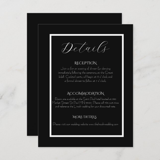 Tarjeta De Recepción Minimalist Elegant Black & White Wedding  (Anverso / Reverso)