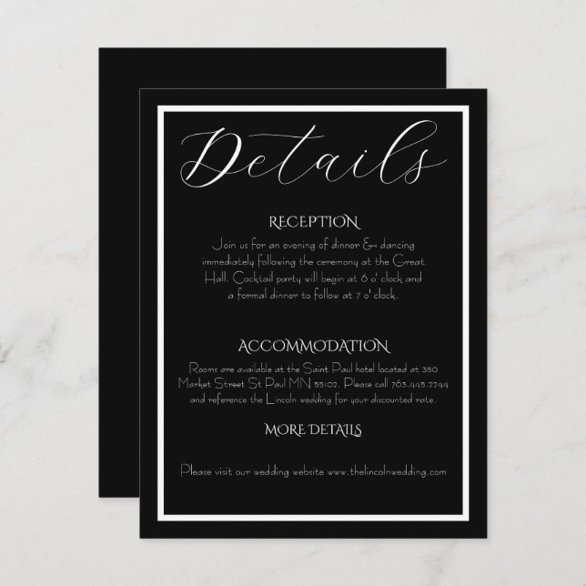 Tarjeta De Recepción Minimalist Elegant Black & White Wedding  (Anverso / Reverso)