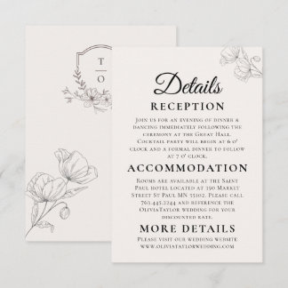 Tarjeta De Recepción Minimalist Floral Line Art Wedding Enclosure Card