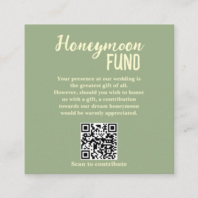 Tarjeta De Recepción Minimalist Honeymoon Fund QR Code Wedding (Anverso)