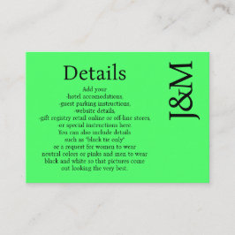 Tarjeta De Recepción Minimalist Lime Green Enclosure Details Card