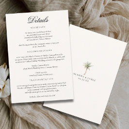 Tarjeta De Recepción Minimalist Neutral Tropical Beach Wedding Details