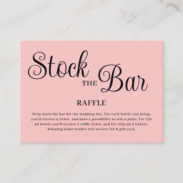 Tarjeta De Recepción Minimalist Pink Stock the bar Bridal Shower  (Anverso)