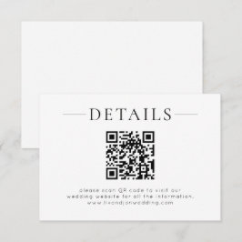 Tarjeta De Recepción Minimalist QR Code Black White Wedding Details