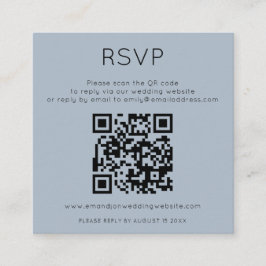 Tarjeta De Recepción Minimalist QR Code Dusty Blue Wedding RSVP