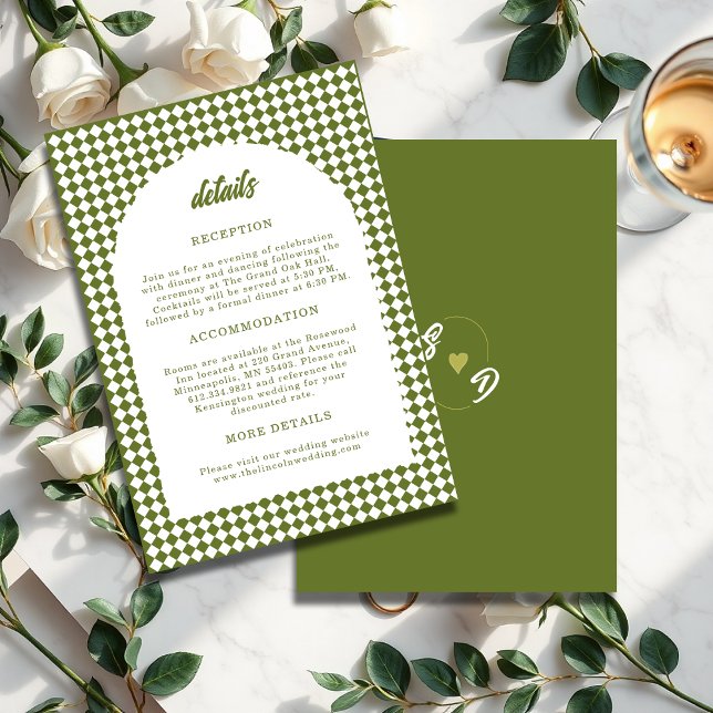 Tarjeta De Recepción Minimalist Retro Olive green Arch Checker Wedding (Subido por el creador)