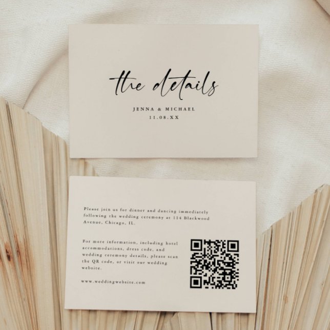 Tarjeta De Recepción Minimalist Script QR Code Wedding Details (Subido por el creador)