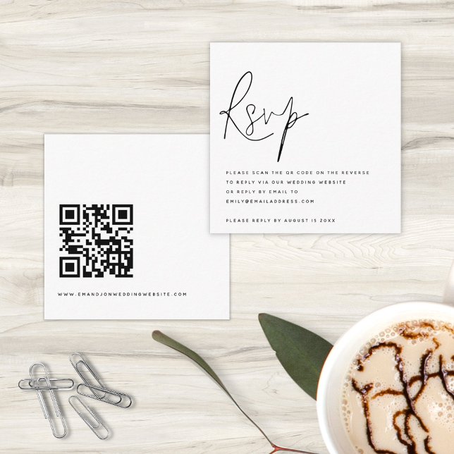Tarjeta De Recepción Minimalist Script QR Code Wedding RSVP (Subido por el creador)