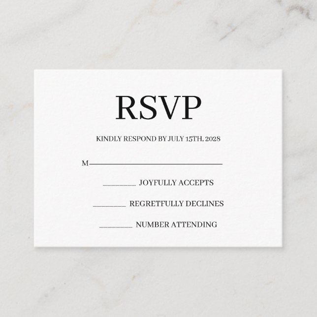 Tarjeta De Recepción Minimalist Simple Wedding RSVP Enclosure Card (Anverso)