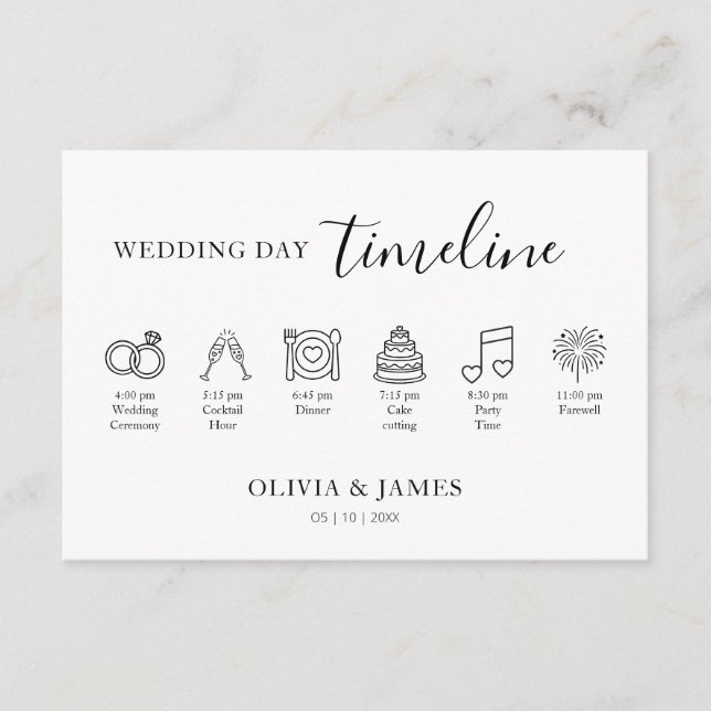 Tarjeta De Recepción Minimalist Simple Wedding Timeline (Anverso)