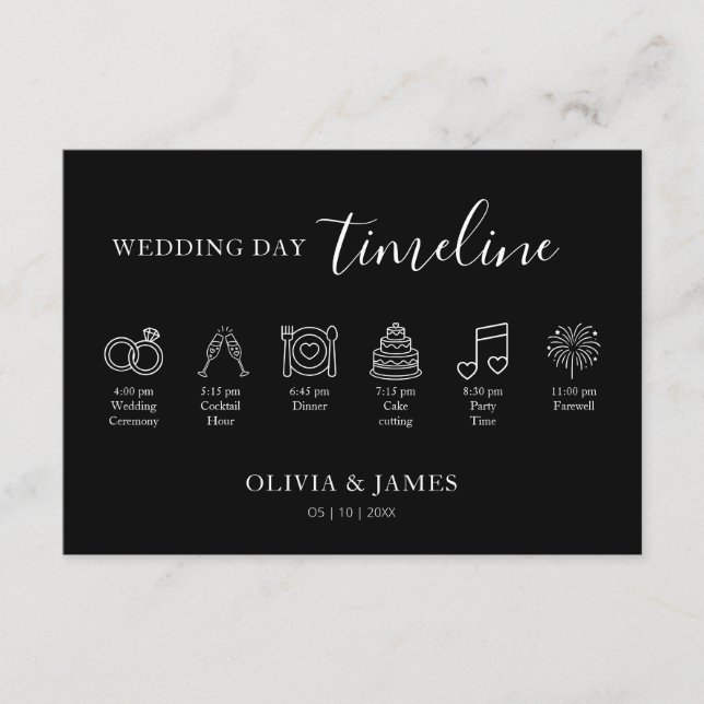 Tarjeta De Recepción Minimalist Simple Wedding Timeline (Anverso)