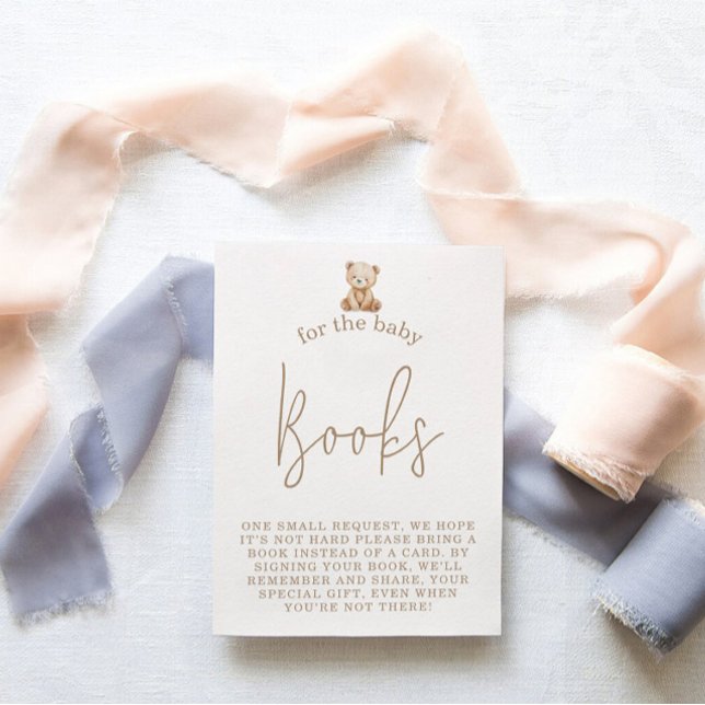 Tarjeta De Recepción Minimalist Teddy Bear Books Request Baby Shower (Subido por el creador)