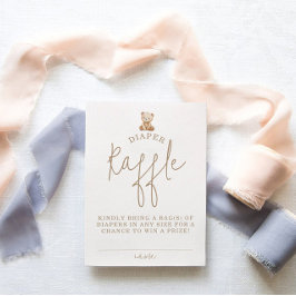 Tarjeta De Recepción Minimalist Teddy Bear Diaper Raffle Baby Shower