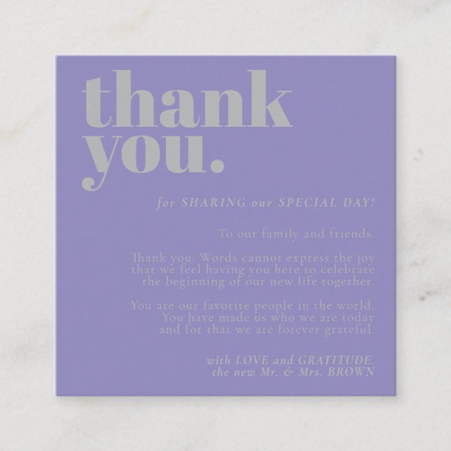 Tarjeta De Recepción Minimalist Thank You left Lavender Silver (Anverso)