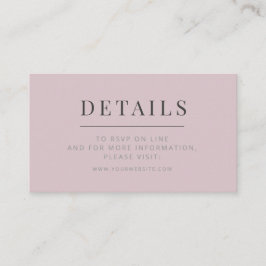 Tarjeta De Recepción Minimalist Wedding Details Card Dusky Rose