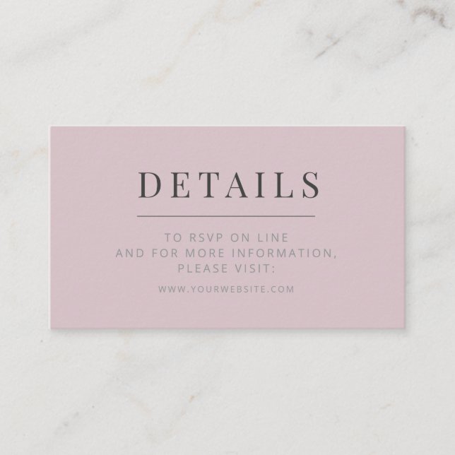 Tarjeta De Recepción Minimalist Wedding Details Card Dusky Rose (Anverso)