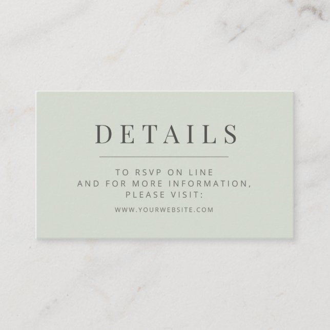 Tarjeta De Recepción Minimalist Wedding Details Card | Pale Sage (Anverso)