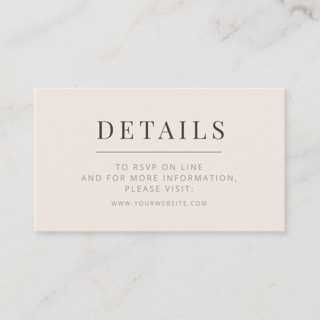 Tarjeta De Recepción Minimalist Wedding Details Card Soft Beige (Anverso)