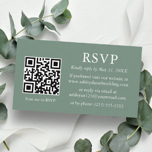Tarjeta De Recepción Minimalist Wedding Sage Green QR RSVP