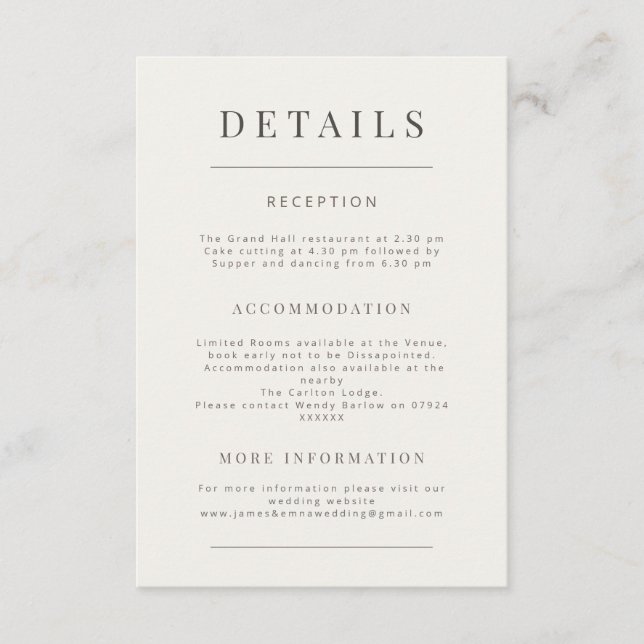 Tarjeta De Recepción Minimalist Wedding Warm White (Anverso)