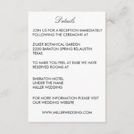 Tarjeta De Recepción Minimalist White Wedding Details Enclosure Card