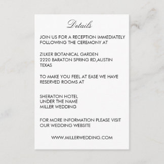 Tarjeta De Recepción Minimalist White Wedding Details Enclosure Card