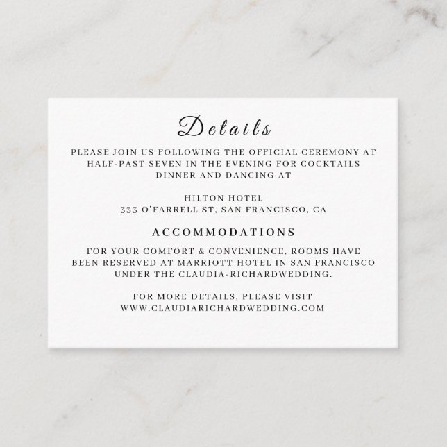 Tarjeta De Recepción Minimalist White Wedding Enclosure Card | Earthy  (Anverso)