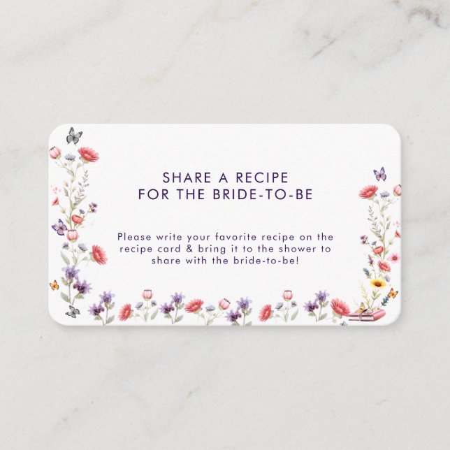Tarjeta De Recepción Minimalist Wildflower Bridal Shower Recipe Request (Anverso)