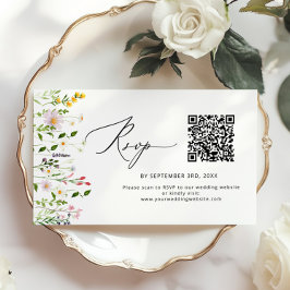 Tarjeta De Recepción Minimalist Wildflower QR code wedding RSVP