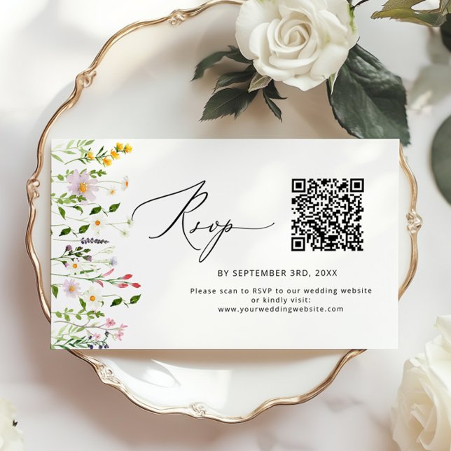 Tarjeta De Recepción Minimalist Wildflower QR code wedding RSVP (Subido por el creador)