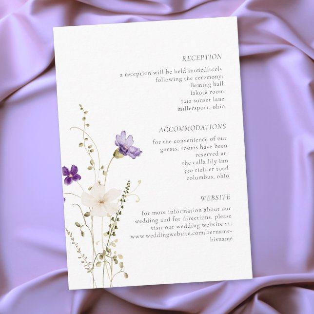 Tarjeta De Recepción Minimalist Wildflower Romantic Botanical Wedding (Minimalist Wildflower Romantic Botanical Wedding Enclosure Card)